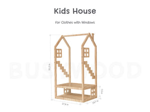 Montessori Kinder Kleiderständer in Hausform mit Fenstern