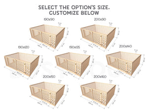 Montessori-Bodenbett mit Rausfallschutz und Lattenrost – Kinderbett für Kleinkinder aus Holz (Modell 6.3/20)