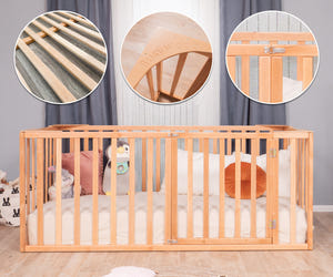 Montessori-Bodenbett mit Rausfallschutz und Lattenrost – Kinderbett für Kleinkinder aus Holz (Modell 6.3/20)