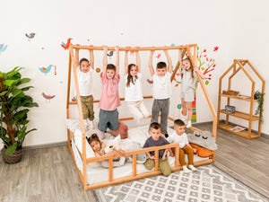 Montessori-Bodenbett für Kleinkinder - Hausbett Kinder - Kletterbett - Kinderbett (Modell 1)