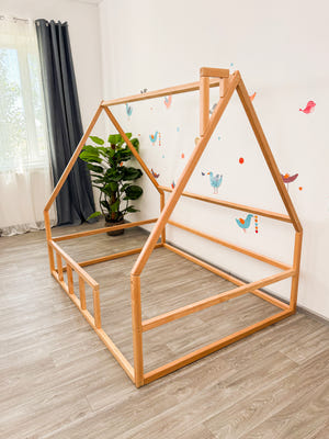 Montessori-Bodenbett für Kleinkinder - Hausbett Kinder - Kletterbett - Kinderbett (Modell 1)