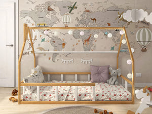 Bodenbett für Kinder mit Rausfallschutz, Natur/Weiß (Modell 1)
