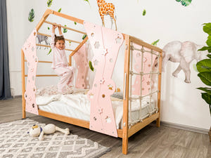 Stars Kinderbett mit Beinen und Lattenrost – Montessori Kletterbett aus Holz