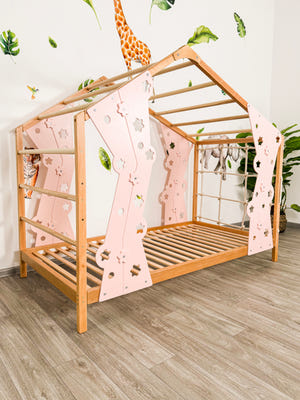 Stars Kinderbett mit Beinen und Lattenrost – Montessori Kletterbett aus Holz
