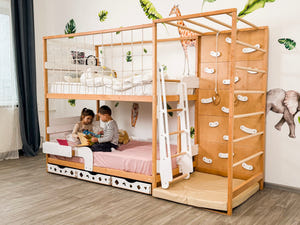Montessori Jungle Bett – Etagenbett mit optionalem Tisch und Schubladen
