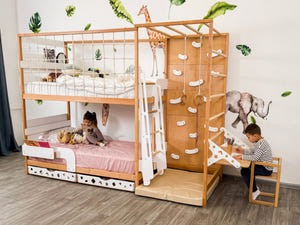 Montessori Jungle Bett – Etagenbett mit optionalem Tisch und Schubladen