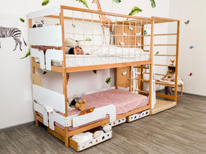 Montessori Jungle Bett – Etagenbett mit optionalem Tisch und Schubladen