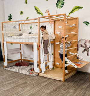 Montessori Jungle Bett – Etagenbett mit optionalem Tisch und Schubladen