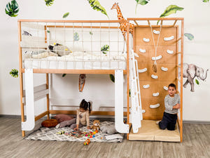 Montessori Jungle Bett – Etagenbett mit optionalem Tisch und Schubladen