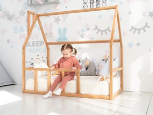 Montessori Bodenbett mit Lattenrost und Klettergerüst (Modell 1)