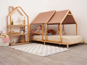 Montessori-Hausbett mit ausziehbarem Dach