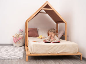 Montessori-Hausbett mit ausziehbarem Dach