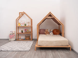 Montessori-Hausbett mit ausziehbarem Dach