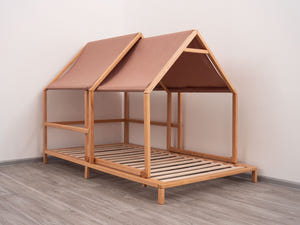 Montessori-Hausbett mit ausziehbarem Dach