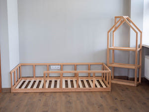 Montessori-Bodenbett mit Rausfallschutz und Lattenrost | 7 Farben (Modell 10)