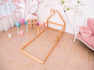 Montessori Floor Toddler House Bed with Headboard (Model 3)