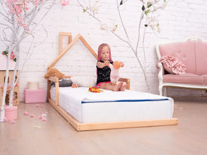 Montessori Floor Toddler House Bed with Headboard (Model 3)