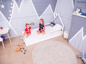 Montessori Floor Toddler House Bed with Headboard (Model 3)