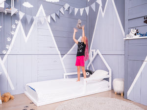 Montessori Floor Toddler House Bed with Headboard (Model 3)