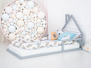 Montessori Floor Toddler House Bed with Headboard (Model 3)