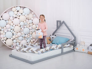 Montessori Floor Toddler House Bed with Headboard (Model 3)